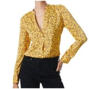 Alice + Olivia Top Size XSmall XS Amos Mock Neck Tunic Yellow V-Neck Long Sleeve